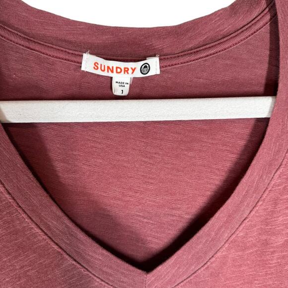 Sundry Puff Sleeve Ruched V Neck Mini Dress Crimson Pink 1 / Small - Picture 7 of 10